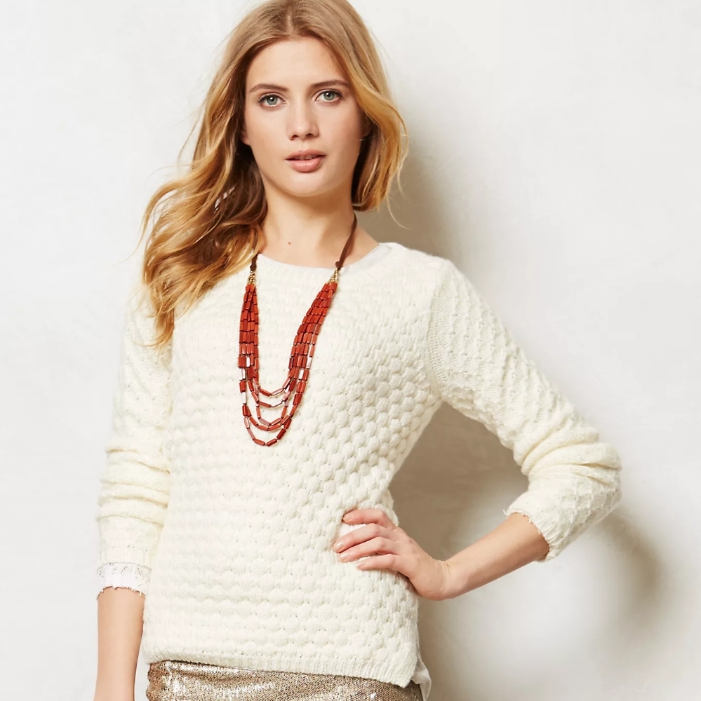 Anthro field flower waffle knit Rennes sweater, L